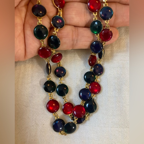 Blue &‎ Red Bezel Set Stones Vintage Necklace - Picture 3 of 7